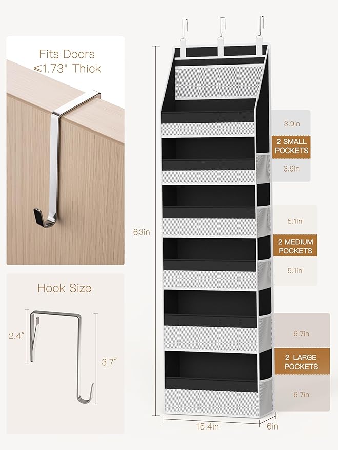 Criusia Over the Door Organizer, Heavy-Duty 6-Shelf Hanging Storage