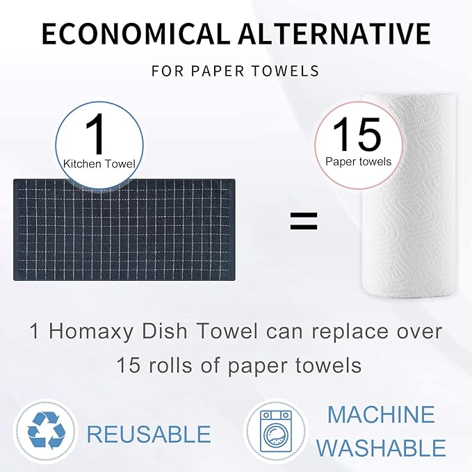 Homaxy 100% Cotton Terry Kitchen Towels, Checkered Designed, Soft and Super