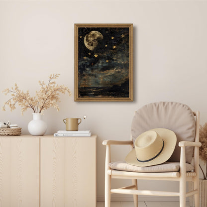 Palette Dreams Framed Vintage Moon and Stars Canvas Wall Art 12x16 inches