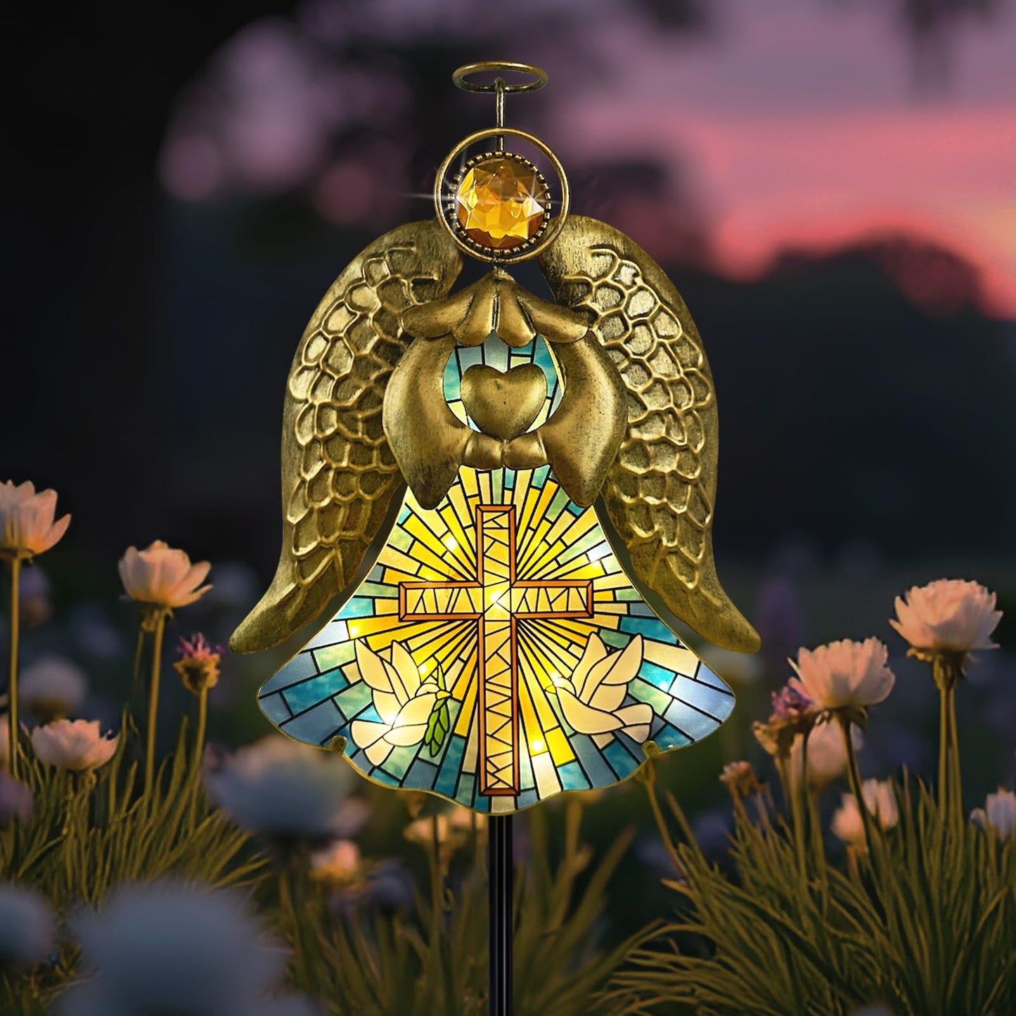 Hokfirm Solar Lights Outdoor Pathway,Metal Angel Garden Stake Pathway Light for Yard Patio Cemetery,Solar Angel Garden Decor Statue for Outside,Memorial Gifts for Women