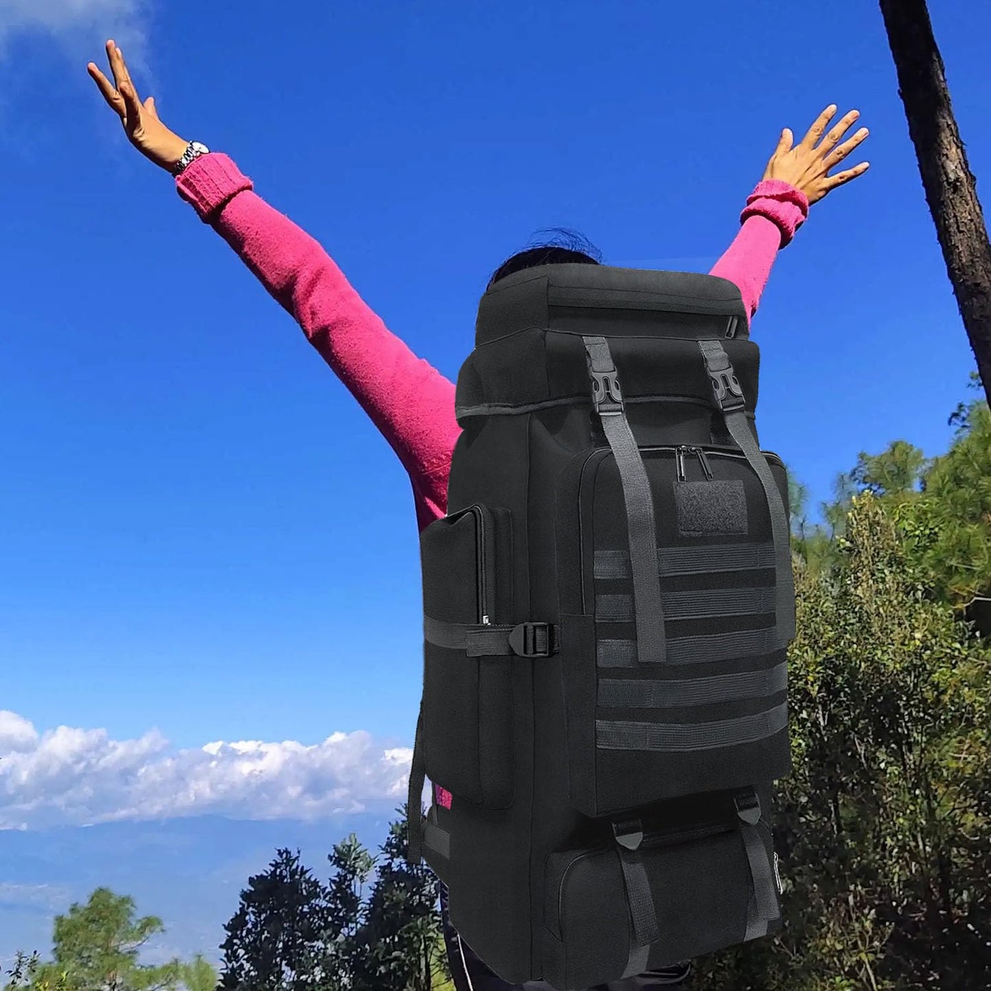 Wesoke 80L Camping Hiking Backpack for Men, Extra Large Survival Hunting Backpack, Waterproof Big Molle Military Tactical Rucksack, Oversized Outdoor Sport Travel Daypack (80L, Black)