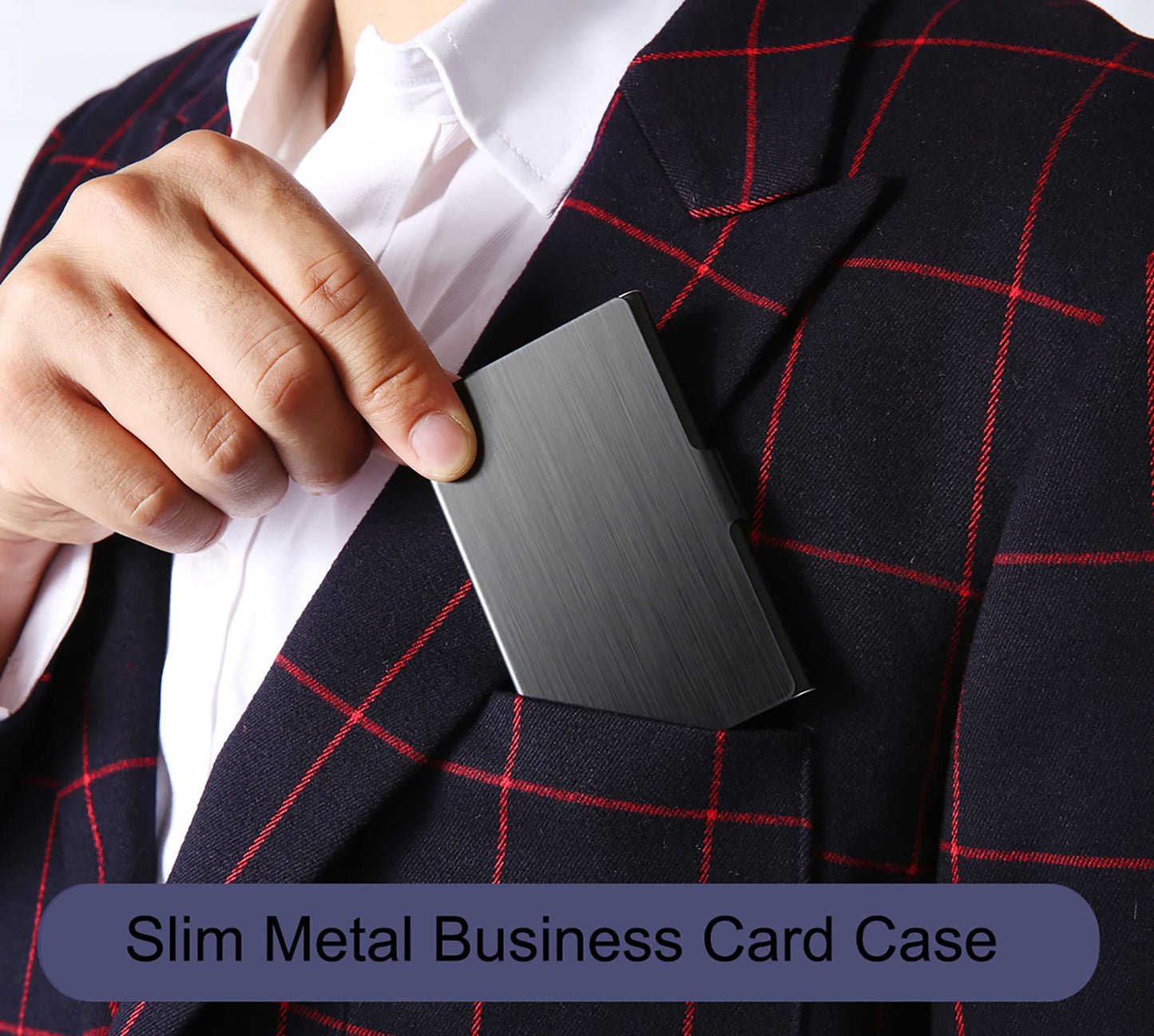 DMFLY Black Slim Metal Business Card Holder + Rose Gold Case, Slim Business Card Case for Men & Women, Pocket Metal Card Case, Professional Stainless Steel Business Card Holders