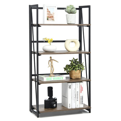 Giantex 4-Tier Bookshelf, No-Assembly Folding Industrial Storage Shelves w/Anti-Tipping Wall Bolt, Large Storage Space Display Rack and Freestanding Storage Organizer