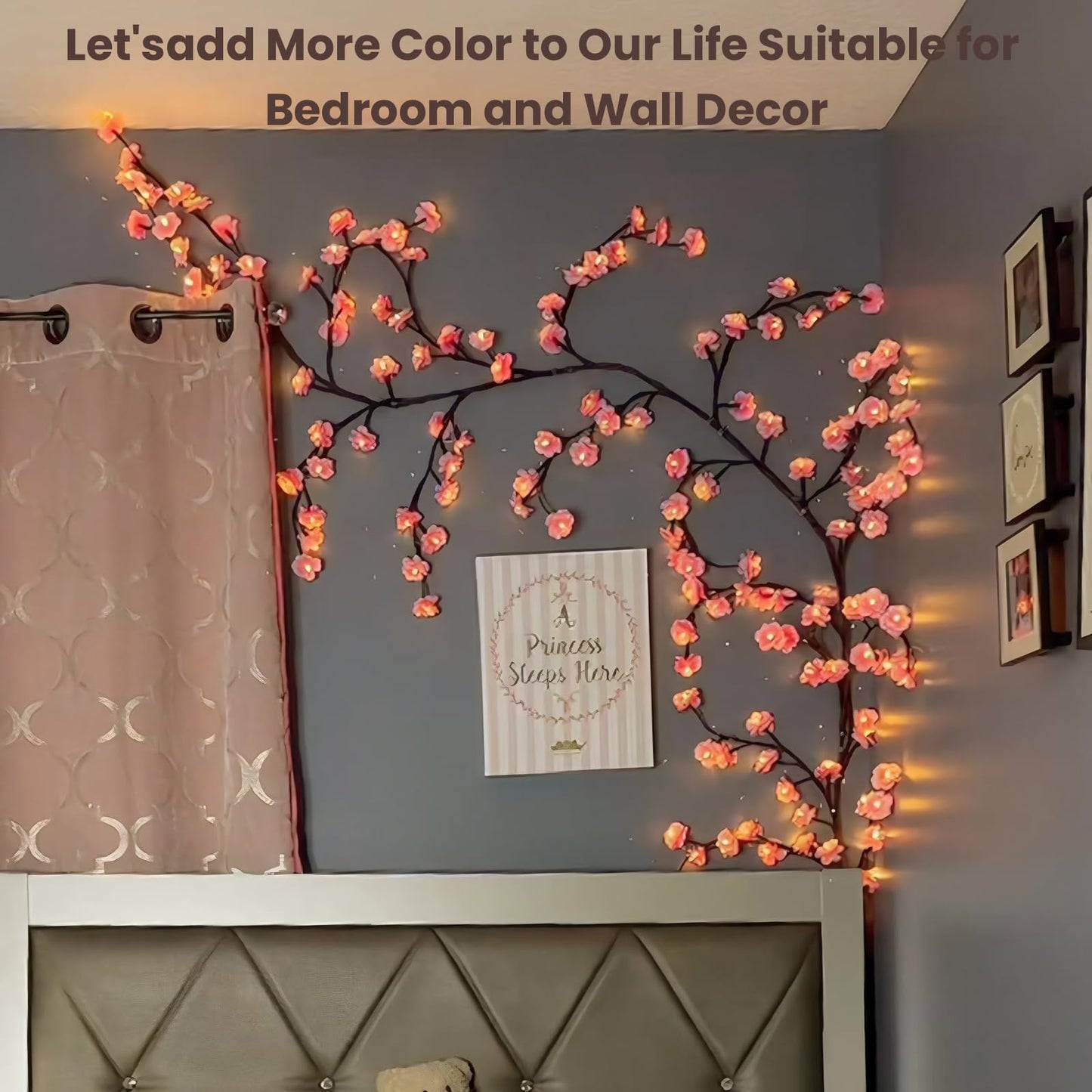 Cherry Blossom Tree Branch Lights for Wall,Cherry Enchanted Willow Vine Lights,with 96 LED and 8 Lighting Modes,Remote Timer,for Bedroom Wall Doors Windows Wedding Christmas Holiday (71inch)