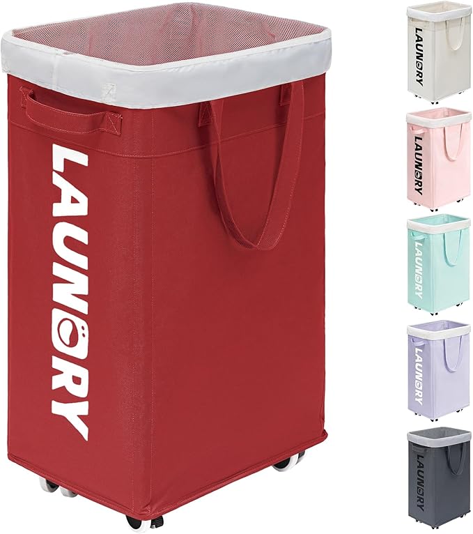 Goodpick Laundry Basket with Wheels, 75L Large Roolling Laundry Basket with