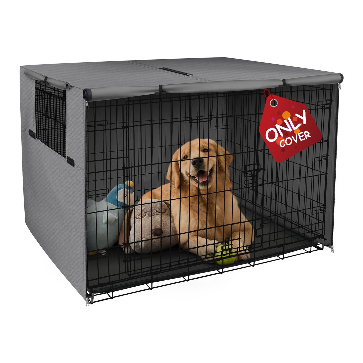 Explore Land Dog Crate Cover Durable - Polyester Pet Kennel Cover Universal Fit for 24-48 inches Wire Dog Crate (42 Inch (Pack of 1), Grey Cover)