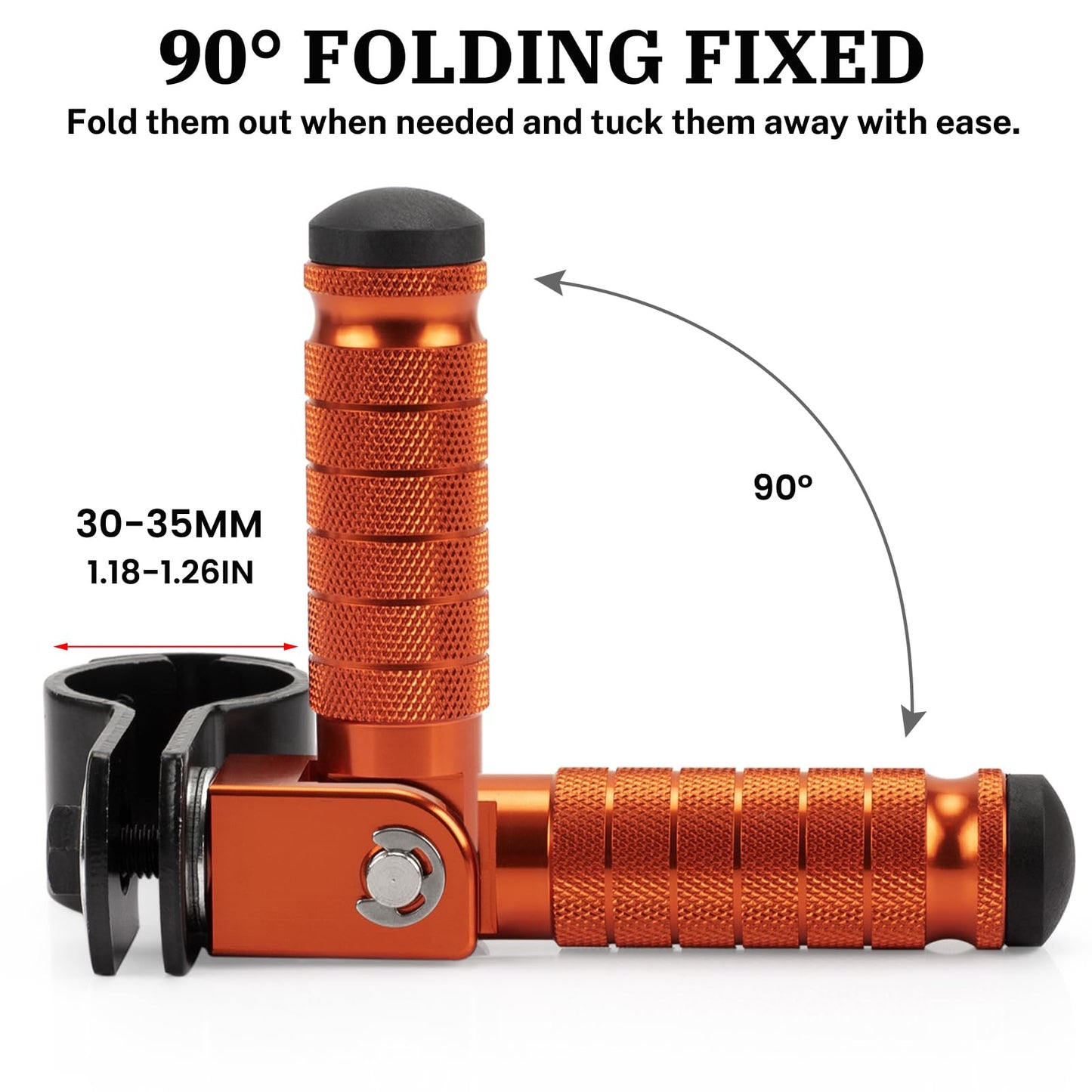 XINGWU M8 Motorcycle Foot Pegs 90 Degree Foldable Footpegs CNC Anti-Skid Footrest Universal for Yamaha Honda Suzuki Aprilia Electric Car Motorbike Mini Bike Dirt Pit Bike Passenger Pedal (Orange)