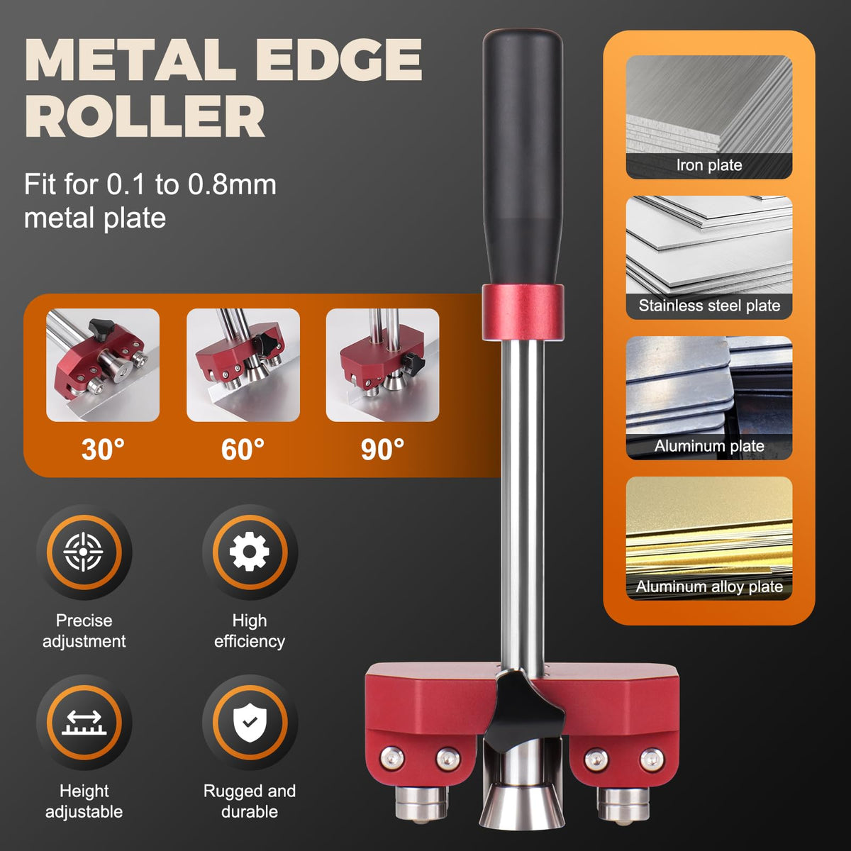 Sheet Metal Bender, Edge Roller Bender for Standing Seam Roofing Tools at 0-90° Angle, Large Sheet Metal Roller and Bending Tool
