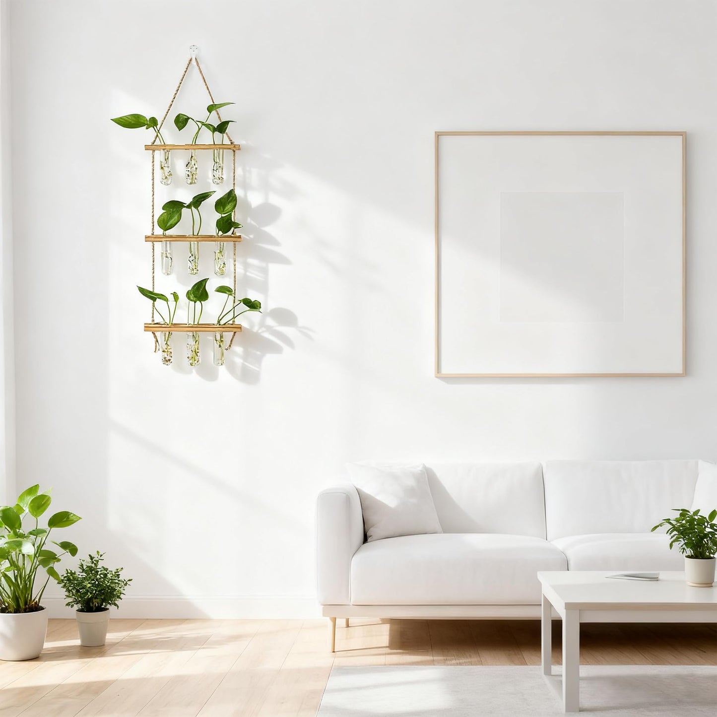 Hyindoor Wall Hanging Propagation Stations 3 Tired Wall Planter Terrarium with Wooden Stand and Glass Test Tubes Plant Hanger Flower Vase for Home Office Wall Decor Hydroponic Cuttings