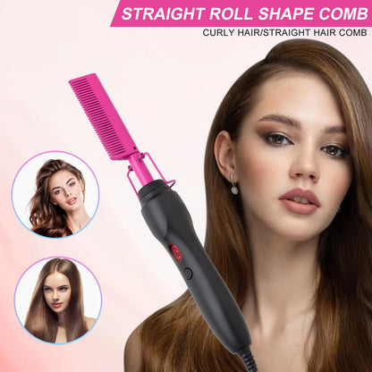 Electric Hot Comb Hair Straightener Heat Pressing Comb Curling Flat Iron Curler Hair Straightener Brush for Natural Black,Anti-Scald Beard Straightening Electric Press Comb