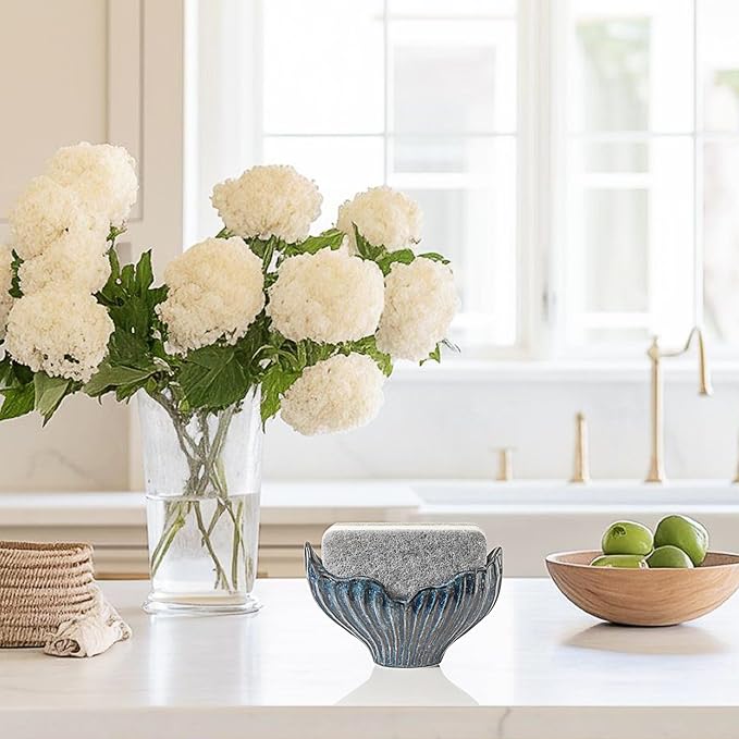 Sponge Holder for Kitchen Sink, Ceramic Sponge Holder