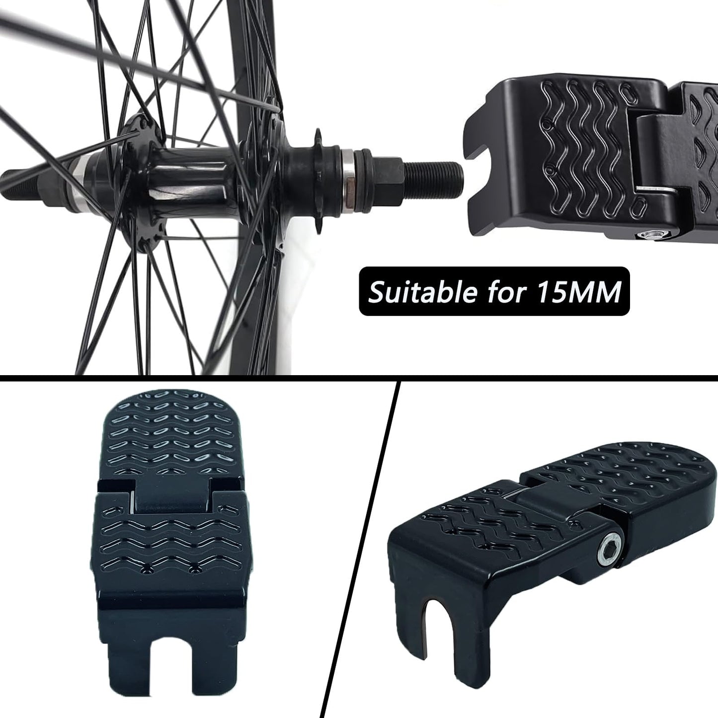 LOOEEL 1 Pair 15MM U Slot Bicycle Rear Pedals Folding Rear Seat Footrest Pedals Cycling Accessories for Mountain Bike, Folding Bicycle