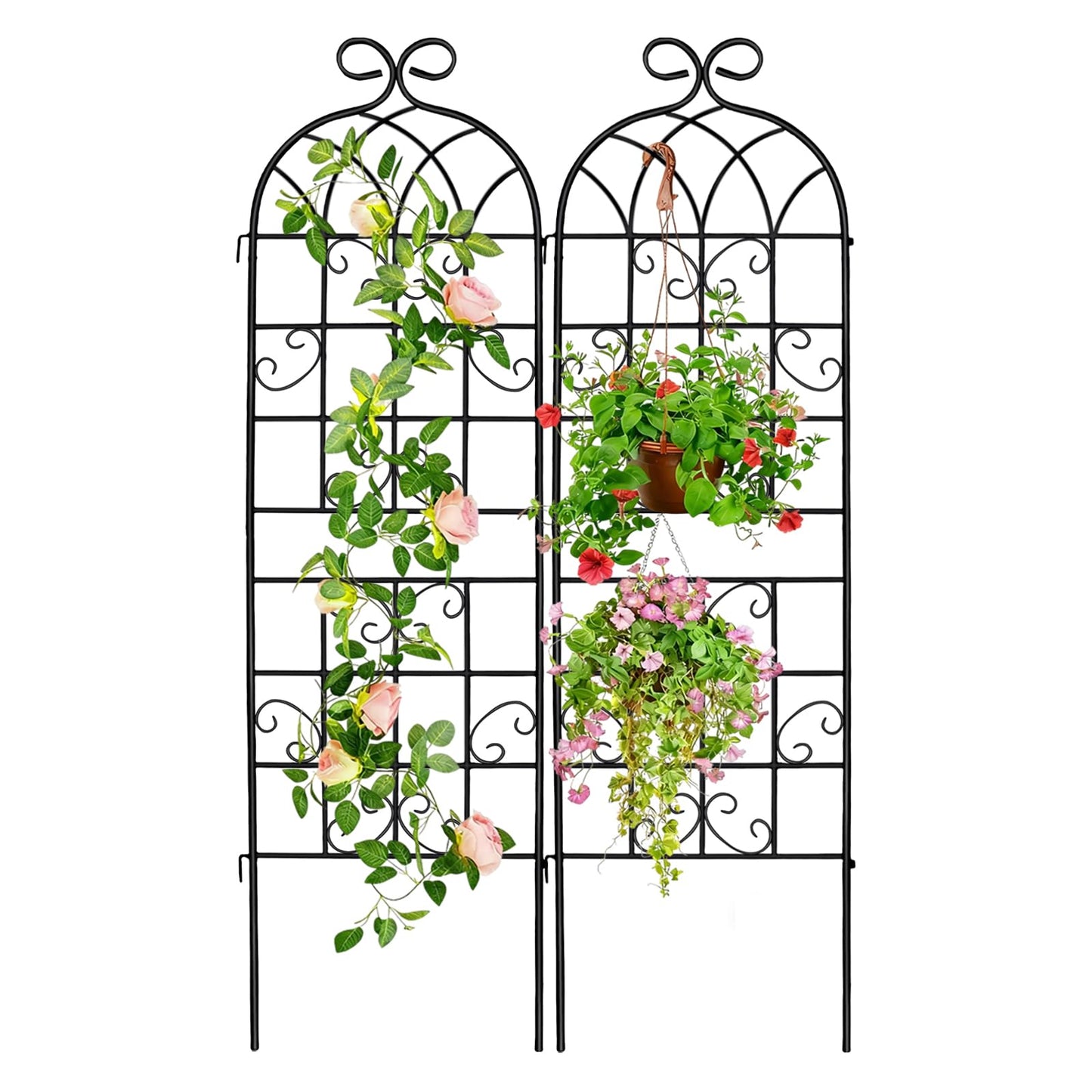 YOBAZAN 2 Pack 71" x 20" Garden Trellis for Climbing Plants, Heavy Duty Metal Plant Support for Outdoor Roses, Vines, Flowers, Vegetables, Black