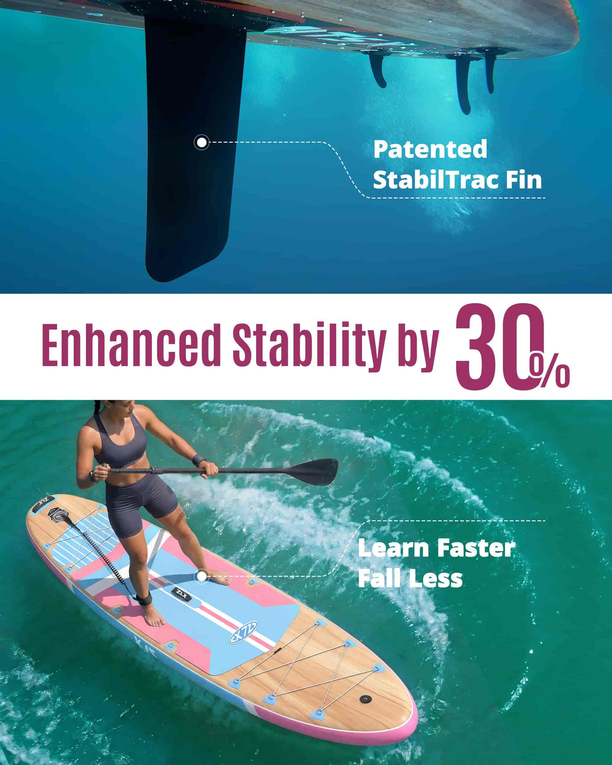ZLX 11'6"x35" Ultra Wide Inflatable Stand Up Paddle Board | Stable Non-Slip Deck Pad, Unique Fin System, Premium SUP Accessories & Backpack - Upgraded Pump for Adults, All Skill Levels