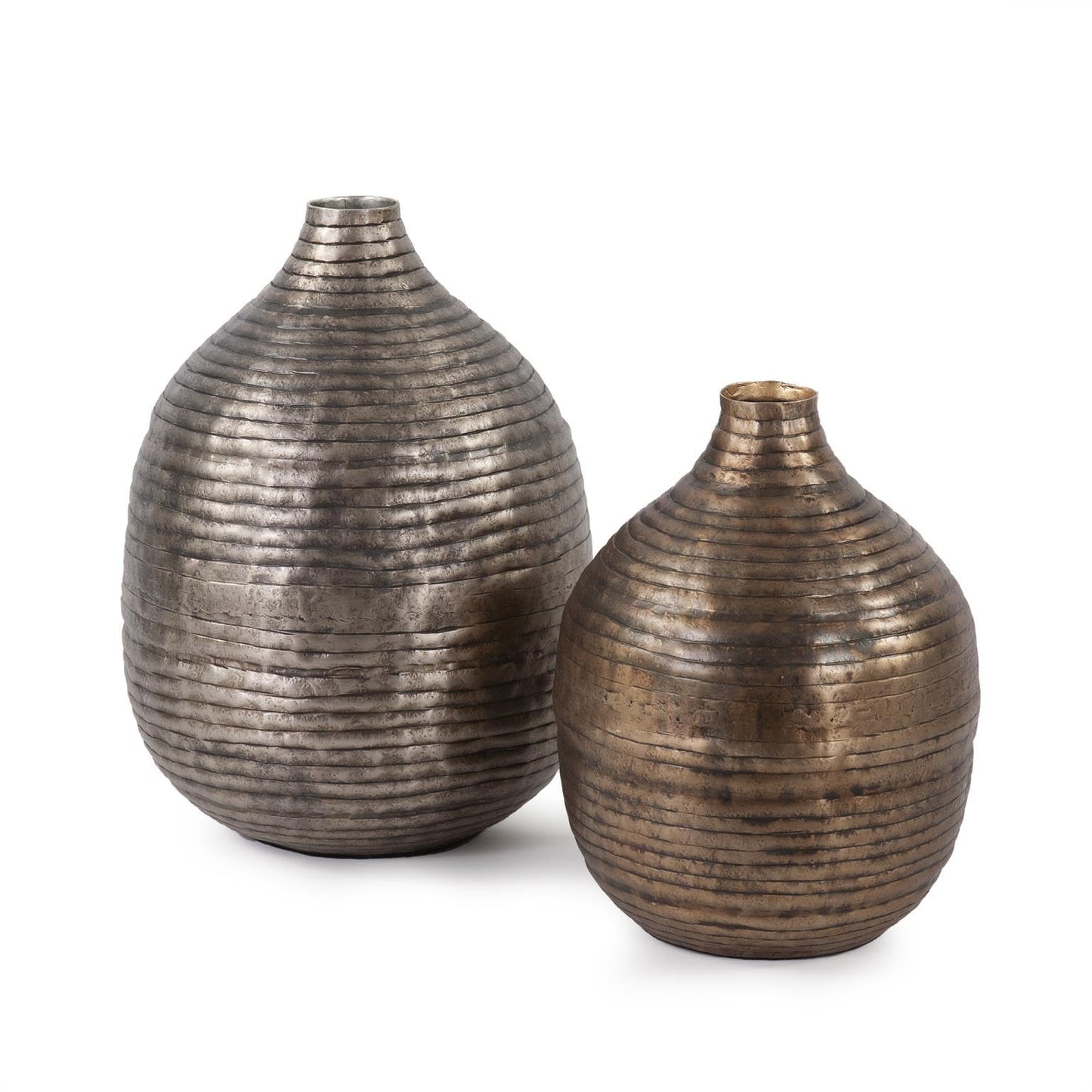 Howard Elliott Collection Circlet Bottle Vase Small, Embossed Aluminum Vase with Ring Pattern and Antique Gold Finish, Rustic Decorative Accent for Table, Shelf or Console, 13.5H x 10W x 10D