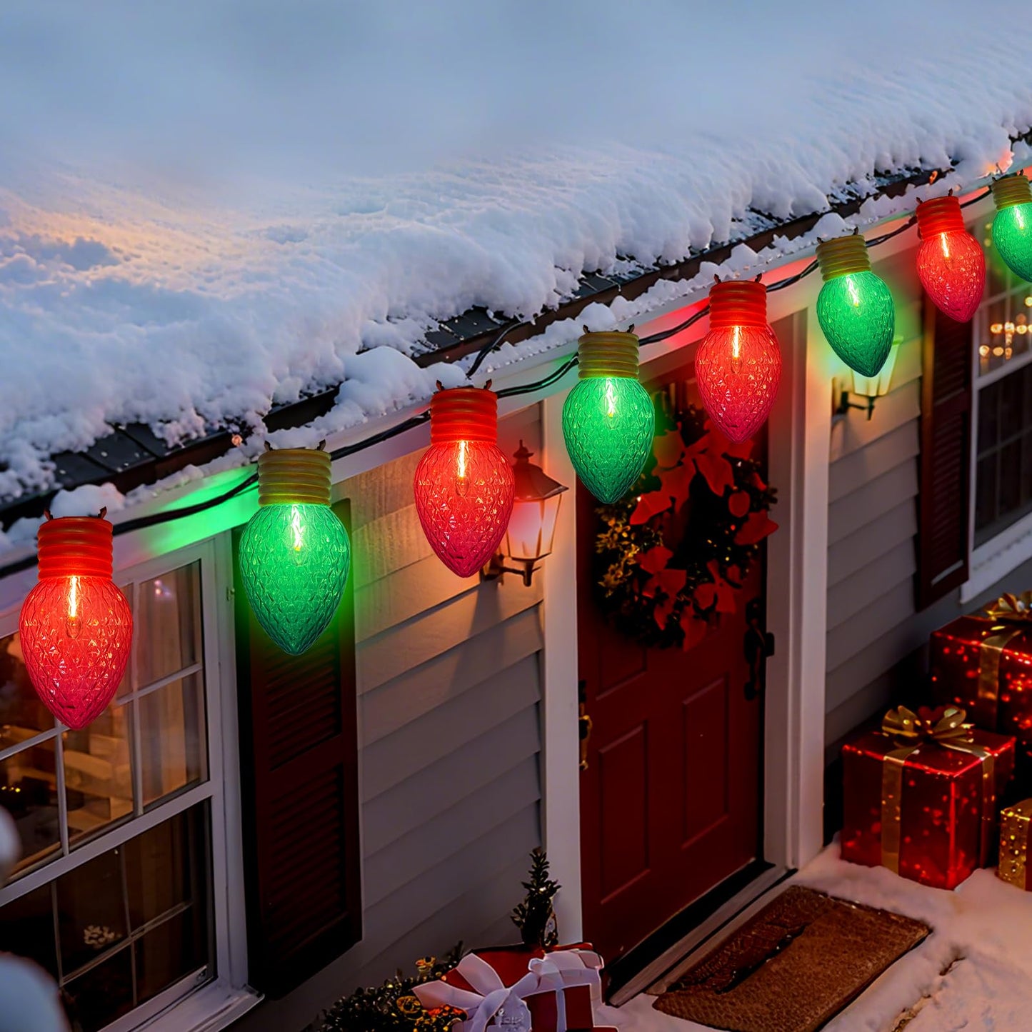 Romasaty Jumbo Christmas Lights, 16FT Giant Christmas Lights with 10 5'' LED Red Green Giant Strawberry Bulbs, C7 Hanging Xmas Light for Patio Garden Party Outdoor Xmas Decorations