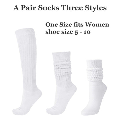 FLYDO Womens Slouch Sock Scrunch Socks Soft Long Boot Socks for Women Stacked High Sock 3 Pack White
