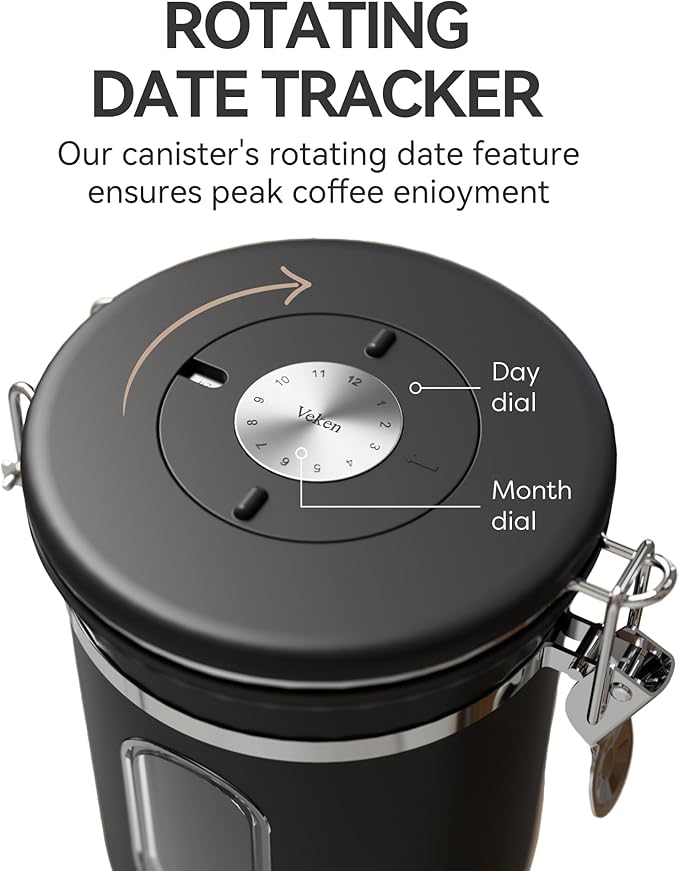 Veken Coffee Canister with Window, Airtight Stainless Steel Kitchen Food