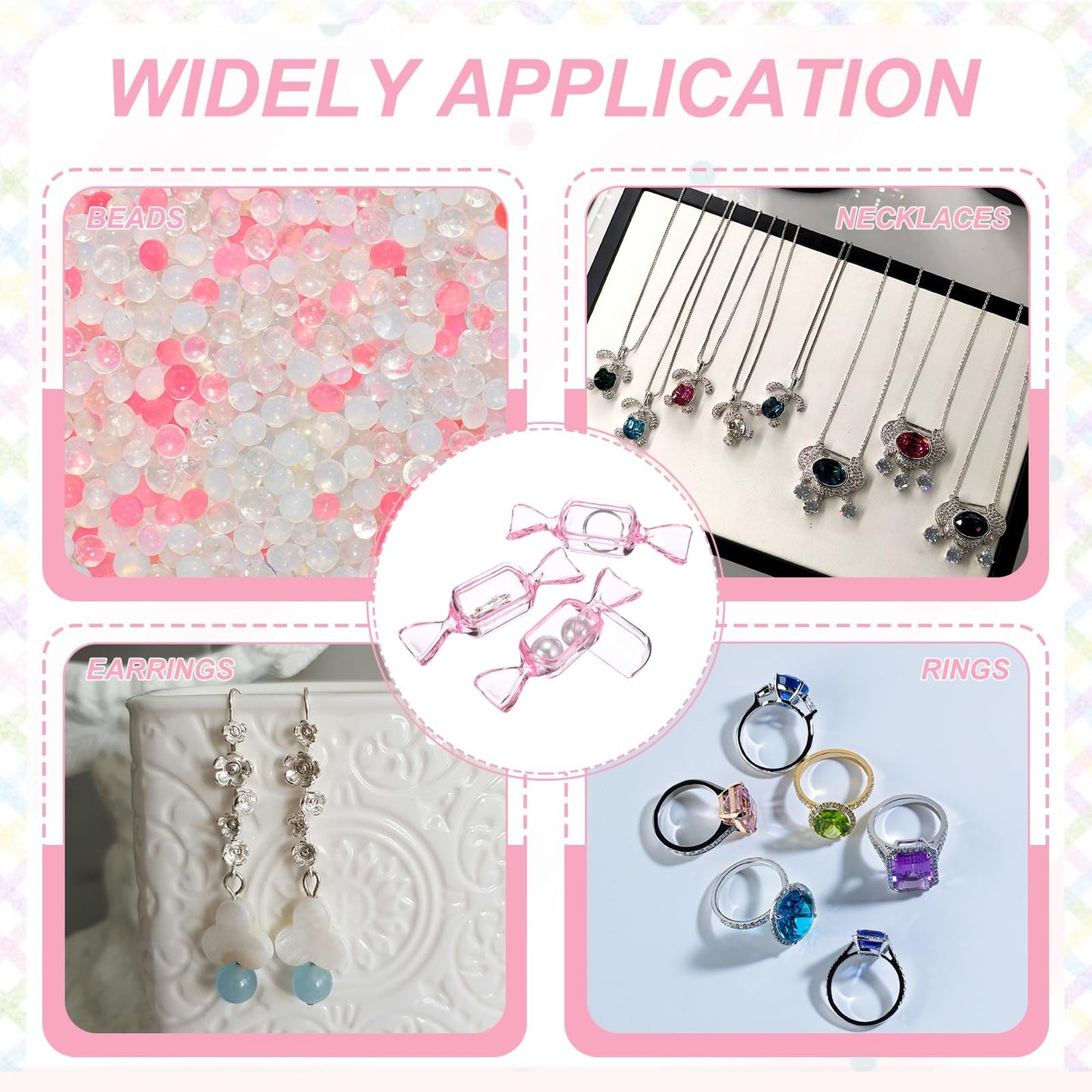 PATIKIL 50Pcs Candy Shaped Jewelry Box, Mini Plastic Jewelry Organizer Earrings Beads Bracelet Small Items Storage Container for Travel Wedding Christmas, Transparent/Pink