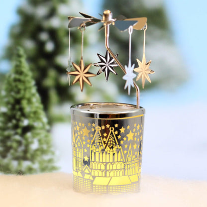 iLajao Candle Carousel Rotary Candle Holder Christmas Carousel Spinning Candleholder Metal Tealight Christmas Decoration Tables Centerpieces Valentine Easter Gifts (Moravian Star)
