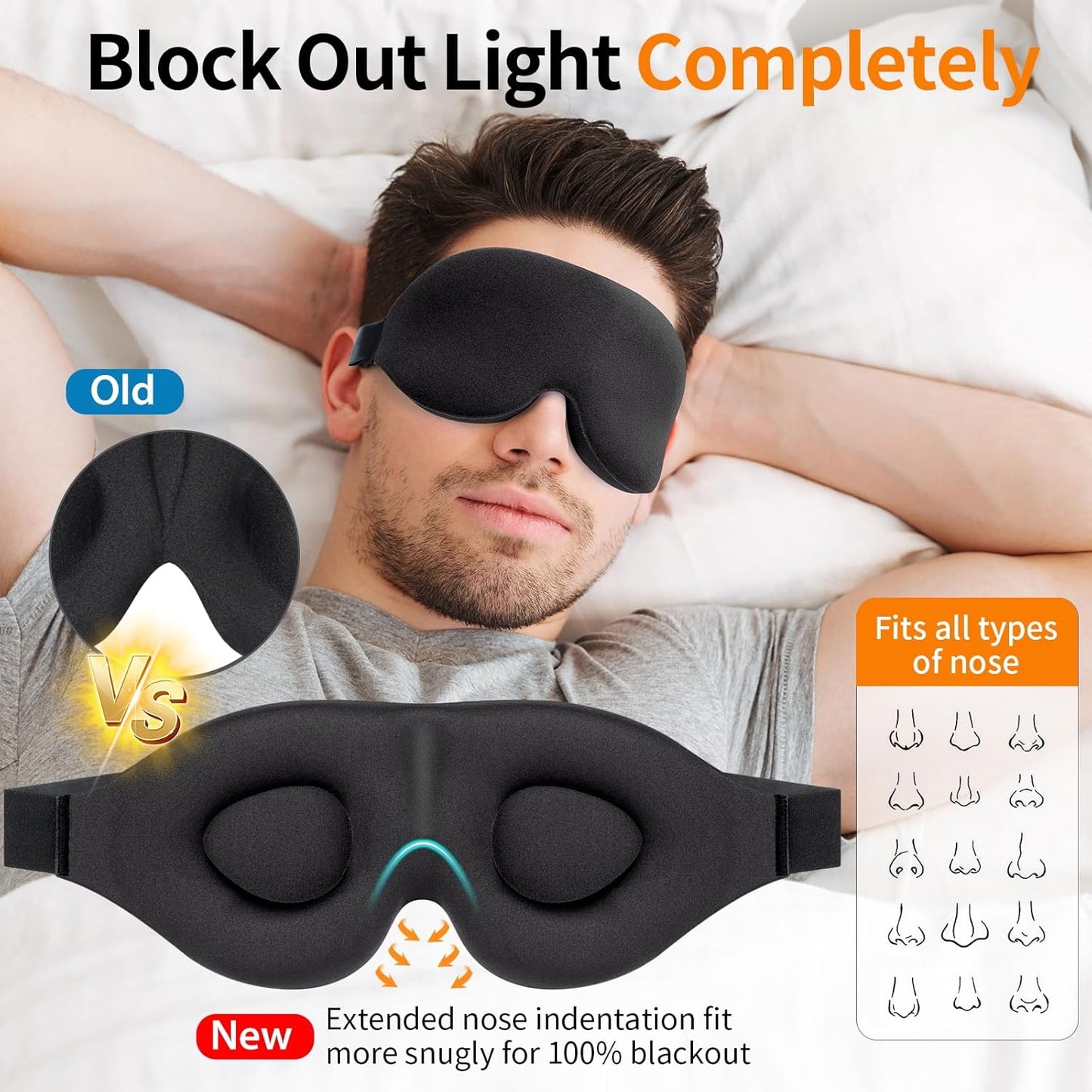 NEWVANGA Sleep Mask for Back and Side Sleeper, Block Out Light, Luxury Sleeping Eye Mask of 3D Night Blindfold, Zero Pressure Breathable Travel Eye Cover Black