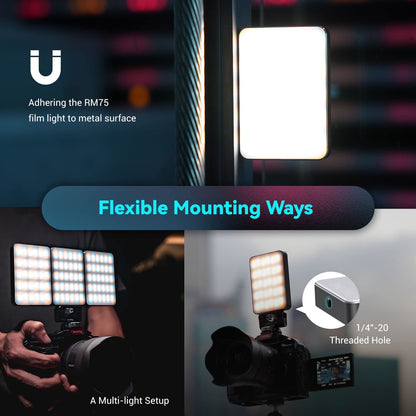 SmallRig RM75 RGB Video Light, RGBWW Full Color Portable LED Light Panel, 4,000mAh Battery, 2500-8500K, CRI96, TLCI 98, Magnetic Attraction and App, for Vlogging Photography 3290