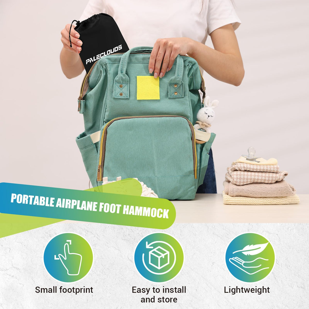 Foot Hammock for Plane Travel, No Collapse Thickened Bamboo Airplane Foot Rest for Long Flight, Desk Foot Hammock with Extended Adjustment Strap to Relax Your Feet, Foot Sling Travel Essentials