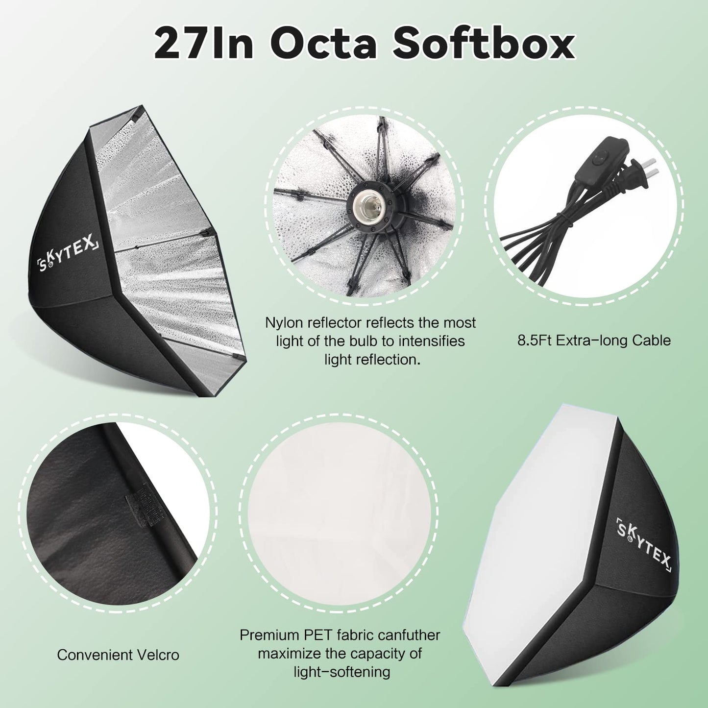 Skytex Octa Softbox Lighting Kit(2pack), Skytex 20x28in Octa Soft Box|135W 2700-6400K E27 LED Bulb Continuous Photography Lighting, Photo Studio Lights Equipment for Camera Shooting, Video Recording