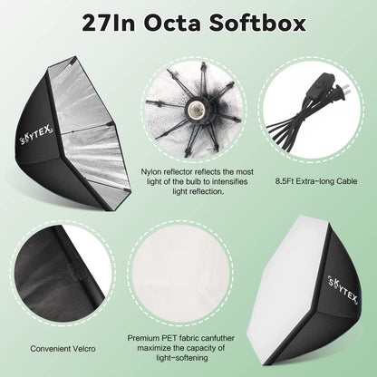 Skytex Octa Softbox Lighting Kit(2pack), Skytex 20x28in Octa Soft Box|135W 2700-6400K E27 LED Bulb Continuous Photography Lighting, Photo Studio Lights Equipment for Camera Shooting, Video Recording