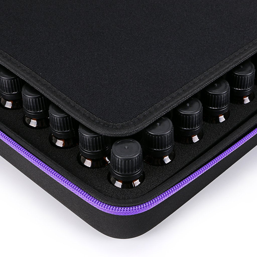 Hipiwe 108 Essential Oils Carrying Case Holds 5ml, 10ml, 15ml Bottles Hard Shell Exterior EVA Essential Oils Storage Organzier Bag with Foam Insert and Carrying Handle (Black+Purple 108)