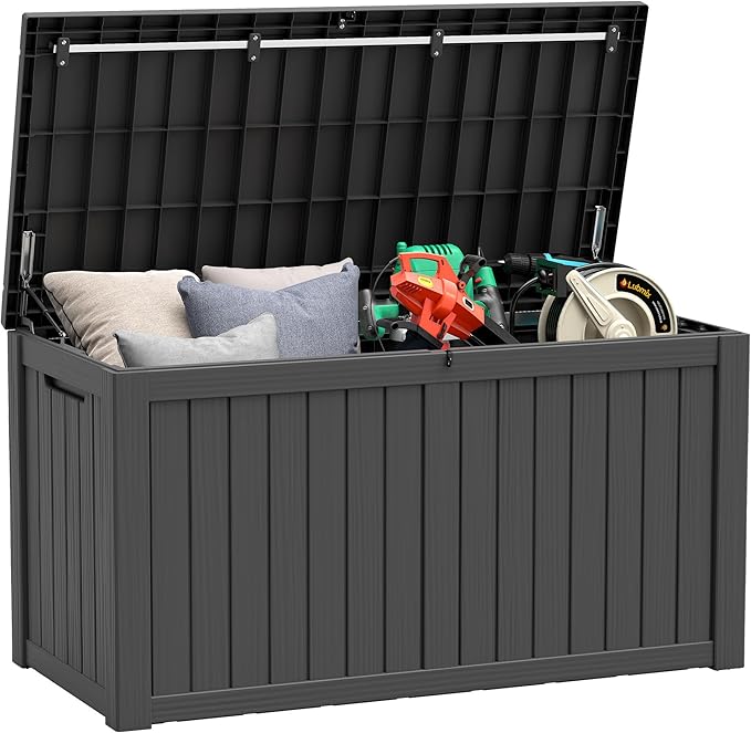 Outdoor Storage Box, Resin Deck Boxes Indoor and outdoor, Waterproof Storage Box Lockable Lid (Black,180 Gallon)