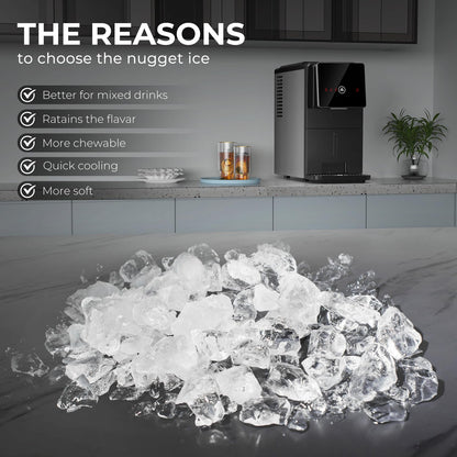 Electactic Nugget Ice Makers Countertop, Portable Ice Maker with Self-Cleaning, 35Lbs Per Day, Self Dispensing Design, One-Click Operation, 1.8L Water Tank, 1.5Lbs Ice Storage, for Multi-Scenario Use