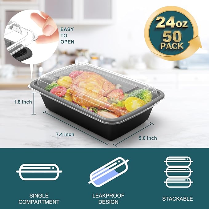 WGCC Meal Prep Containers, 50 Pack Extra-thick Food Storage Containers