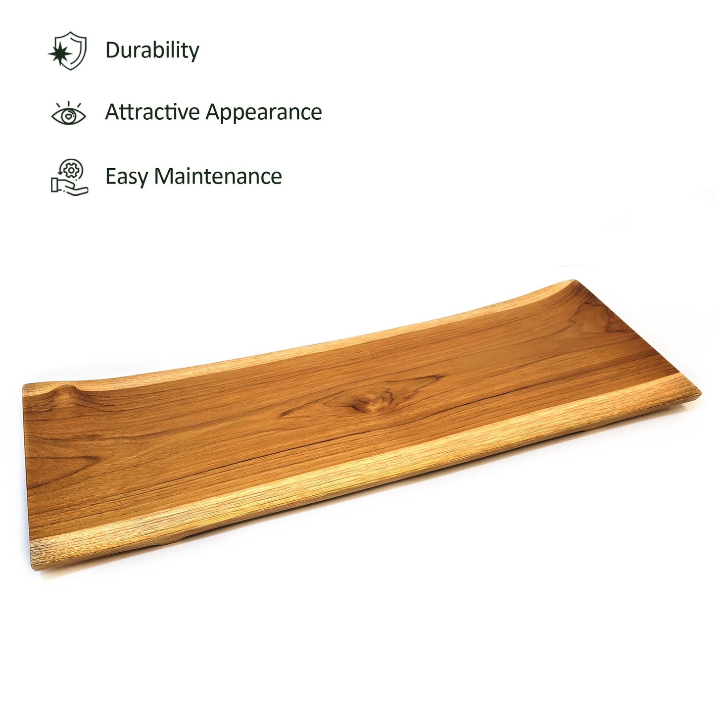 TREE FORK Teak Wood Sushi Serving Plate Tray, FSC-Certified Hand Carved Natural Wooden Platter for Appetizere Charcuterie Bread Cheese Salad Dessert, No Glue Whole Piece, Housewarming Gift (Small)