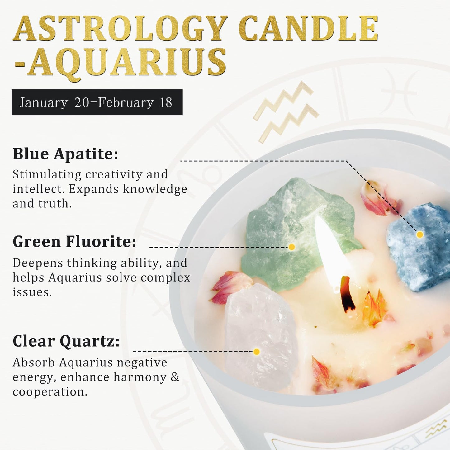 Aquarius Gifts for Women,Zodiac Scented Candles with Crystals and Healing Stones,Aquarius Gifts for Birthday,Graduation,Retirement,Meditation Yoga.Best Gift for Her,Mom,Sister,Teacher,Friends