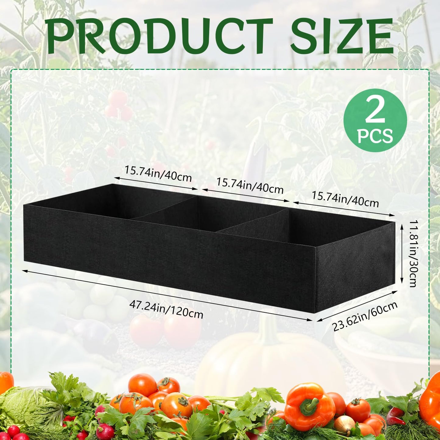 X-Kingsun 2Pack 4x2x1ft Fabric Raised Garden Bed 3 Grids Breathable Garden Growing Bags with Handle Square Planting Containers for Planting Herbs Flowers and Vegetables,57 Gallon