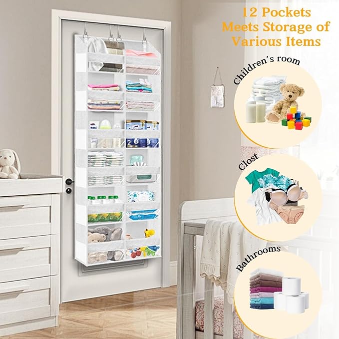Over The Door Organizer 6 Tiers, Extra Large Behind Door Storage of 12