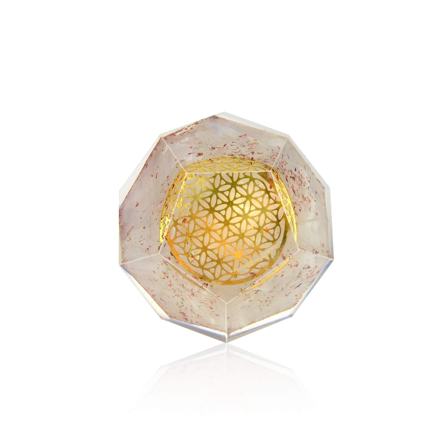 Orgonite Crystal Selenite Dodecahedron - Orgone Energy Generator Healing Chakra Stone with Flower of Life Design for Spiritual Balance, Meditation, Yoga, Reiki, Office and Home Décor