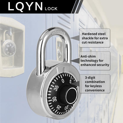 Combination Lock, LQYN Standard Dial Combination Lock, Pack of 60; Black Turnplate, 2 in. Wide, Fixed Three Digital Combination, for School, Gym & Locker, Toolbox, Gate