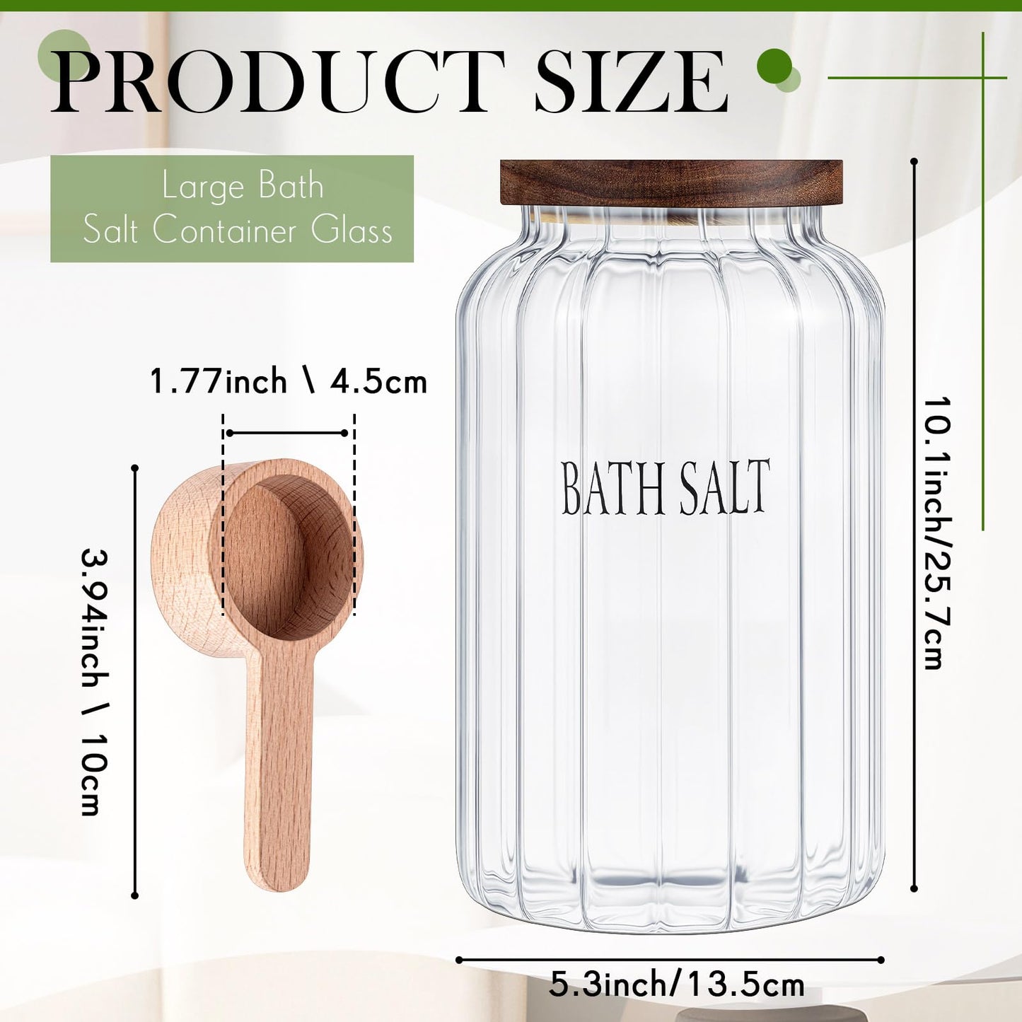 Maxdot 94 oz Large Bath Salt Container Glass Bath Salt Jar with Wooden Lid and Scoop, Storage Canister Airtight Storage Bathtub Accessories for Women Bathroom Bath Decor
