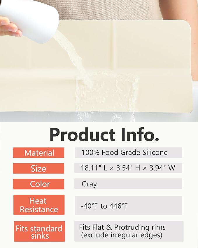 Kitchen Sink Splash Guard 18" Self-Draining Silicone Water Guard