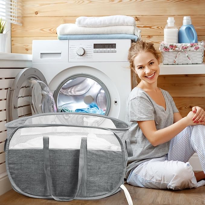 2 Pcs Collapsible Laundry Baskets, Tear Proof Pop Up Hamper