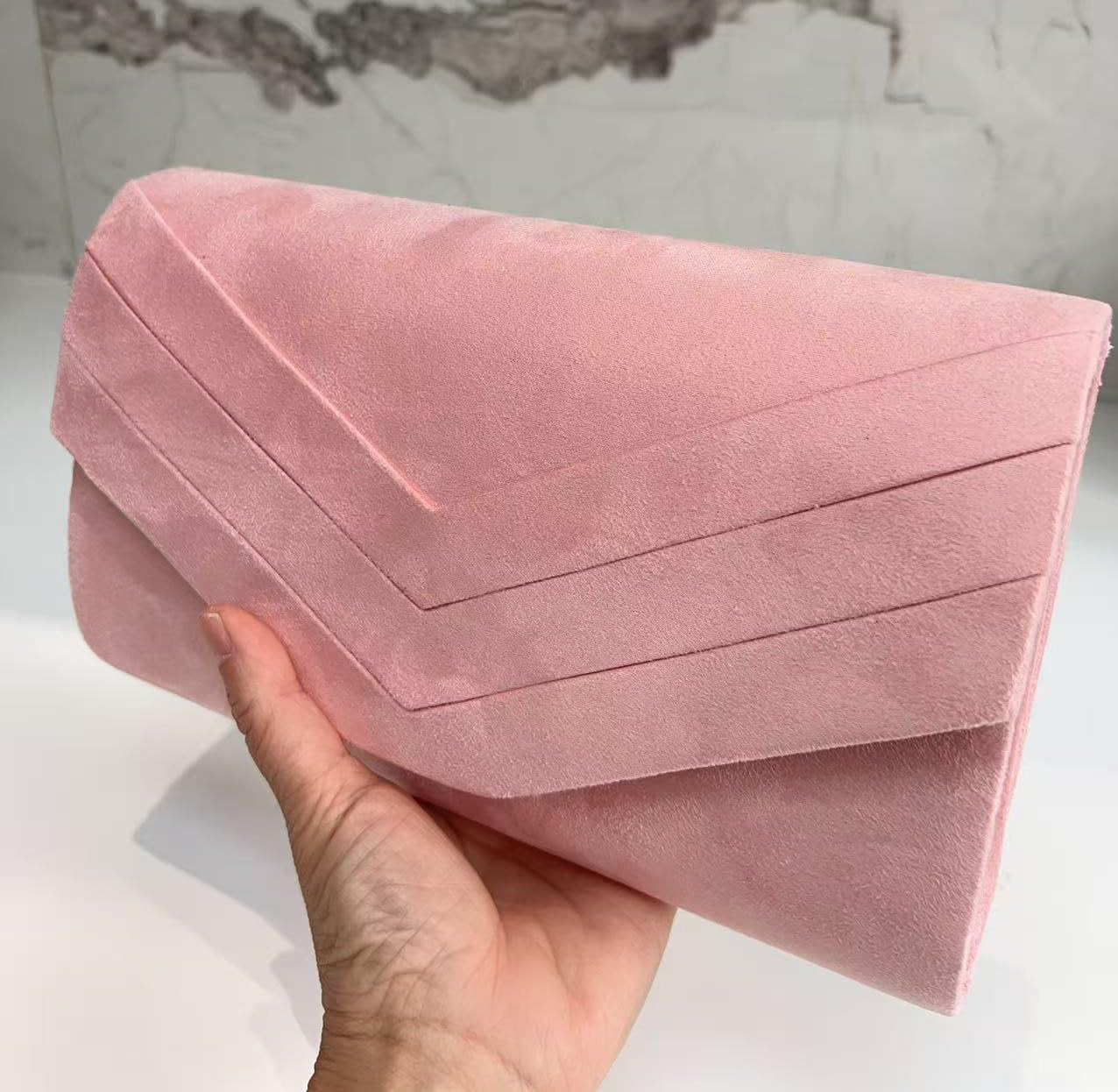 LeahWard Women's Faux Suede Leather Clutch Bag Wedding Bridal Prom Handbags 809 (Pink)