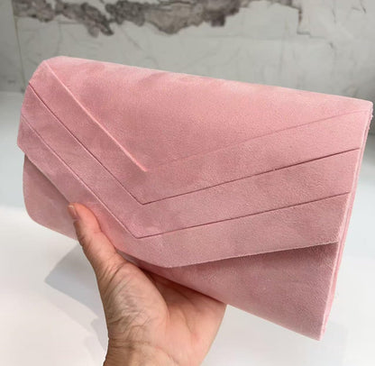 LeahWard Women's Faux Suede Leather Clutch Bag Wedding Bridal Prom Handbags 809 (Pink)