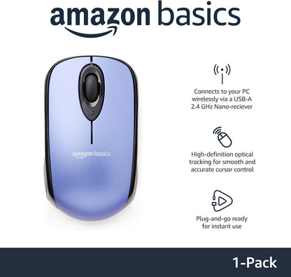 Amazon Basics 2.4 Ghz Wireless Optical Computer Mouse with USB Nano Receiver, Black