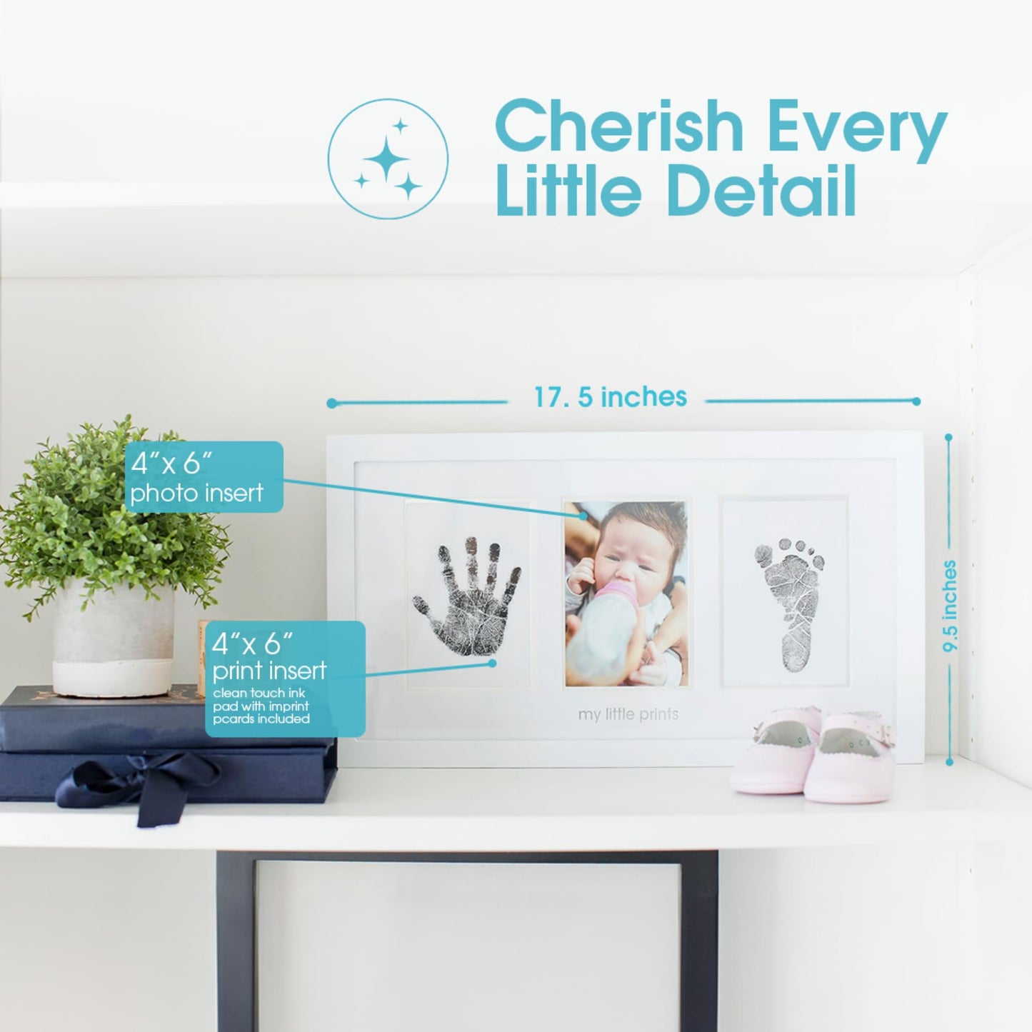 Pearhead Babyprints Newborn Baby Handprint and Footprint Photo Frame Kit with Included Safe for Baby Clean-Touch Ink Pad, White, Memorable Christening Keepsake, Gift for Any New Mum