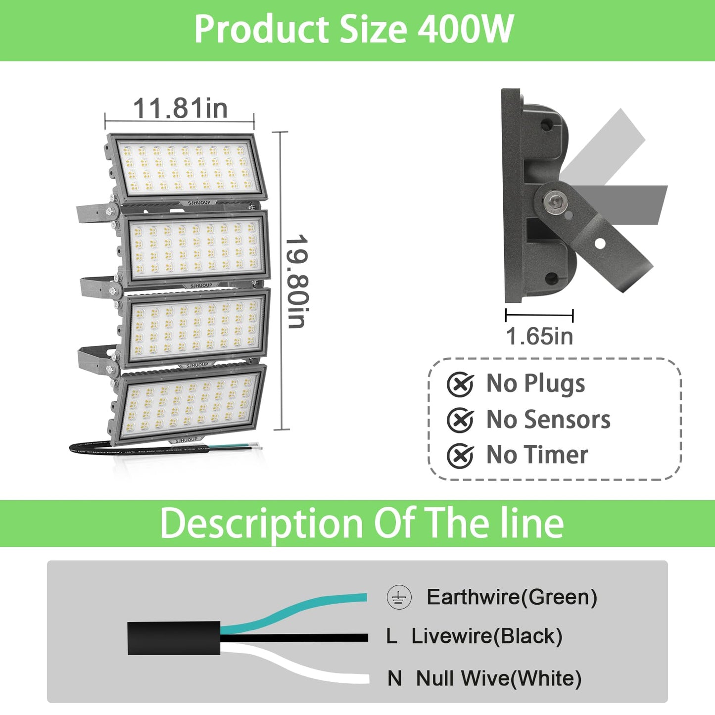 SJHUOUP 400W LED Stadium Lights,52000Lumen 6500K Super Bright LED Flood Light Outdoor,Surge 6KV IP67 Waterproof Adjustable Lighting Angle for Stadium,Arena