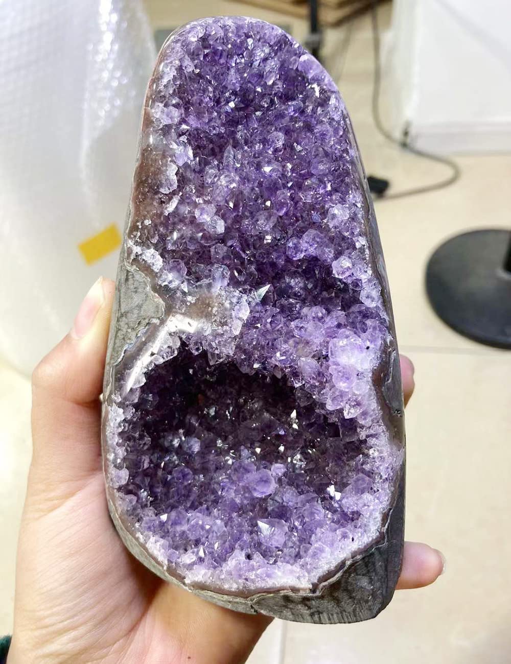 JIC Gem Natural Amethyst Crystal Cluster, Light Purple Quartz Geode, 2-3 lb