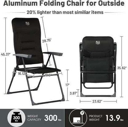 TIMBER RIDGE 7-Level Reclining Camping Chair, Adjustable Folding Patio Chair with High Back for Adults, Lightweight Aluminum Padded Lawn Chair for Outside, Heavy Duty Supports 300 LBS, Black-1 Pack