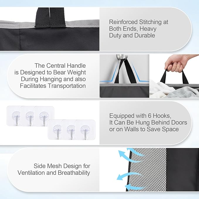 Hanging Laundry Hamper Bag, Extra Large Storage Space,